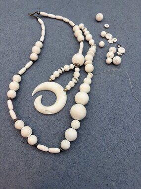 White Beads Crescent Pendant As Is Loose Boho Vintage DIY Craft Repair Up Cycle